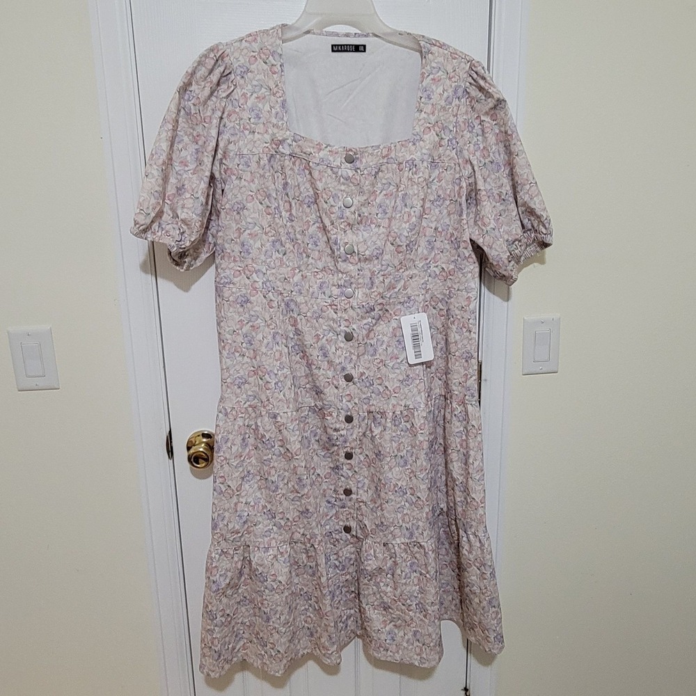 Mikarose The Elton Tulip Kisses Floral Button Front Midi Dress XXL Cottagcore